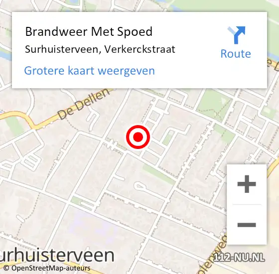 Locatie op kaart van de 112 melding: Brandweer Met Spoed Naar Surhuisterveen, Verkerckstraat op 26 juli 2015 11:13