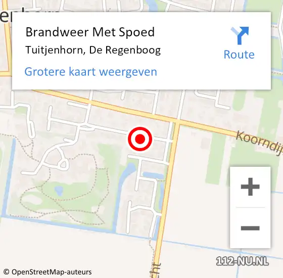 Locatie op kaart van de 112 melding: Brandweer Met Spoed Naar Tuitjenhorn, De Regenboog op 26 juli 2015 11:48