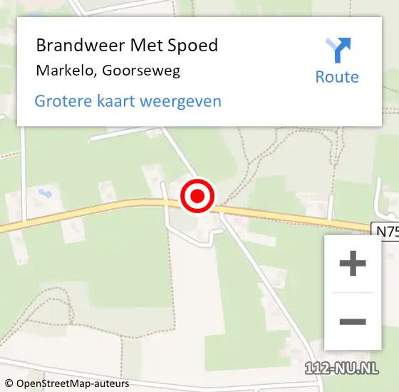 Locatie op kaart van de 112 melding: Brandweer Met Spoed Naar Markelo, Goorseweg op 26 juli 2015 12:04