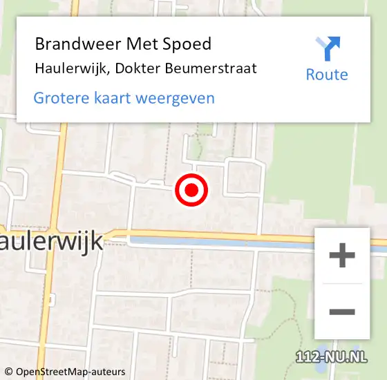 Locatie op kaart van de 112 melding: Brandweer Met Spoed Naar Haulerwijk, Dokter Beumerstraat op 26 juli 2015 12:07