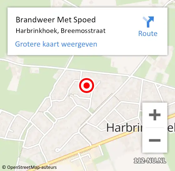 Locatie op kaart van de 112 melding: Brandweer Met Spoed Naar Harbrinkhoek, Breemosstraat op 26 juli 2015 12:54