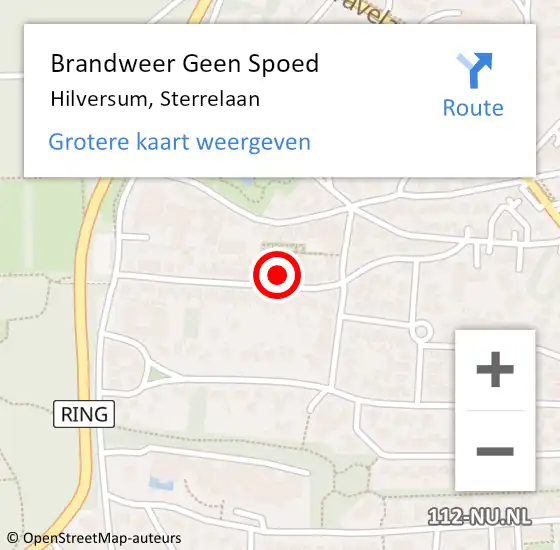 Locatie op kaart van de 112 melding: Brandweer Geen Spoed Naar Hilversum, Sterrelaan op 26 juli 2015 13:21