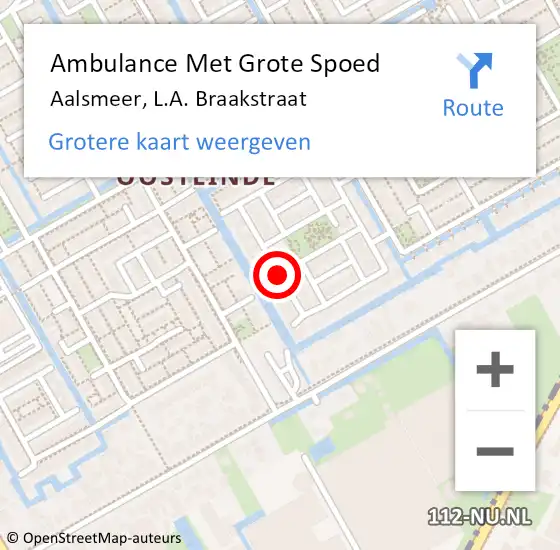 Locatie op kaart van de 112 melding: Ambulance Met Grote Spoed Naar Aalsmeer, L.A. Braakstraat op 12 september 2013 21:39