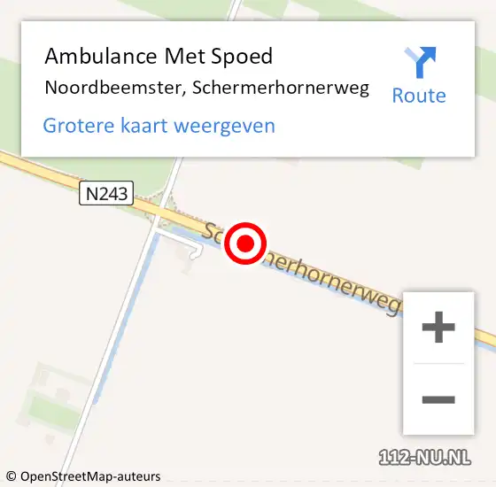 Locatie op kaart van de 112 melding: Ambulance Met Spoed Naar Noordbeemster, Schermerhornerweg op 26 juli 2015 13:57