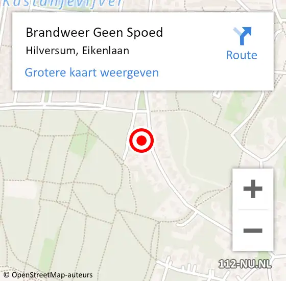 Locatie op kaart van de 112 melding: Brandweer Geen Spoed Naar Hilversum, Eikenlaan op 26 juli 2015 14:15