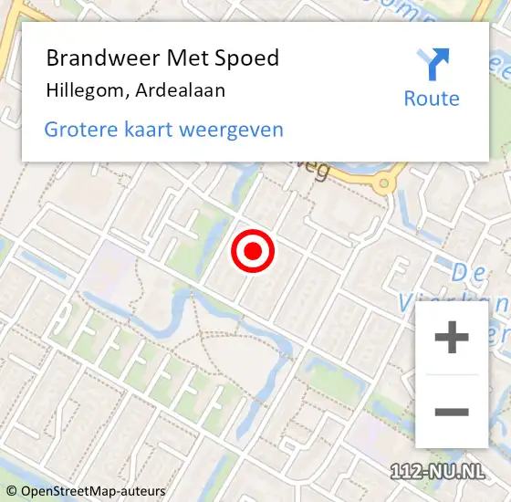 Locatie op kaart van de 112 melding: Brandweer Met Spoed Naar Hillegom, Ardealaan op 26 juli 2015 14:18