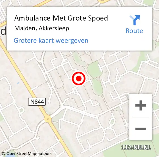 Locatie op kaart van de 112 melding: Ambulance Met Grote Spoed Naar Malden, Akkersleep op 26 juli 2015 16:29