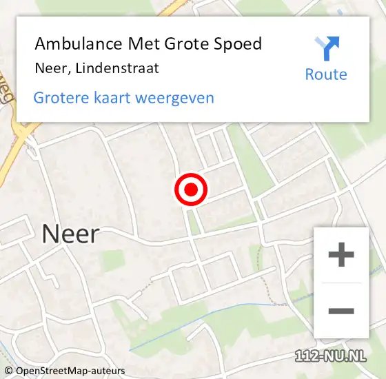 Locatie op kaart van de 112 melding: Ambulance Met Grote Spoed Naar Neer, Lindenstraat op 26 juli 2015 17:09