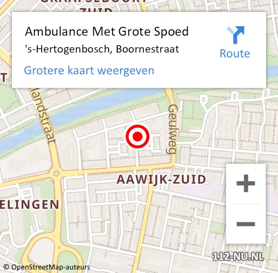 Locatie op kaart van de 112 melding: Ambulance Met Grote Spoed Naar 's-Hertogenbosch, Boornestraat op 26 juli 2015 18:58