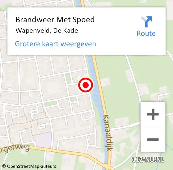 Locatie op kaart van de 112 melding: Brandweer Met Spoed Naar Wapenveld, De Kade op 26 juli 2015 19:13