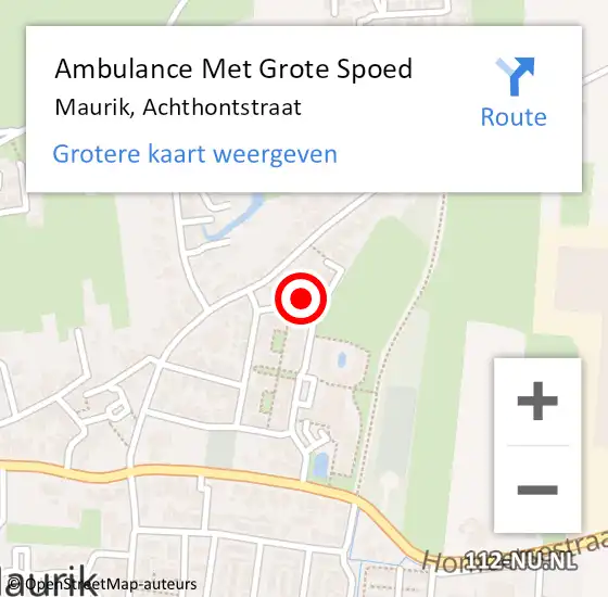 Locatie op kaart van de 112 melding: Ambulance Met Grote Spoed Naar Maurik, Achthontstraat op 26 juli 2015 21:19