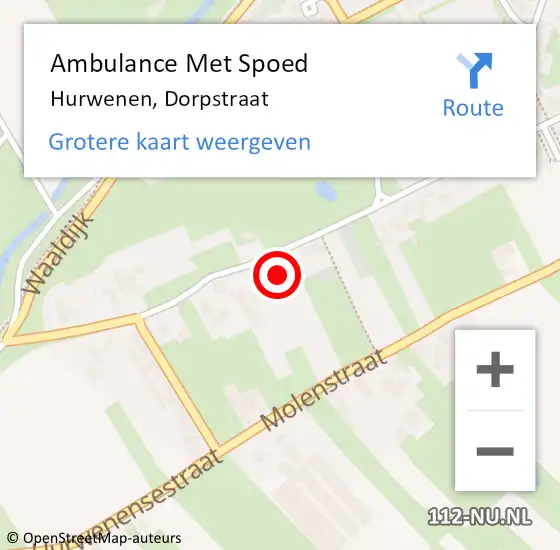 Locatie op kaart van de 112 melding: Ambulance Met Spoed Naar Hurwenen, Dorpstraat op 26 juli 2015 22:39