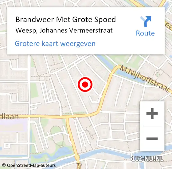 Locatie op kaart van de 112 melding: Brandweer Met Grote Spoed Naar Weesp, Johannes Vermeerstraat op 26 juli 2015 22:46