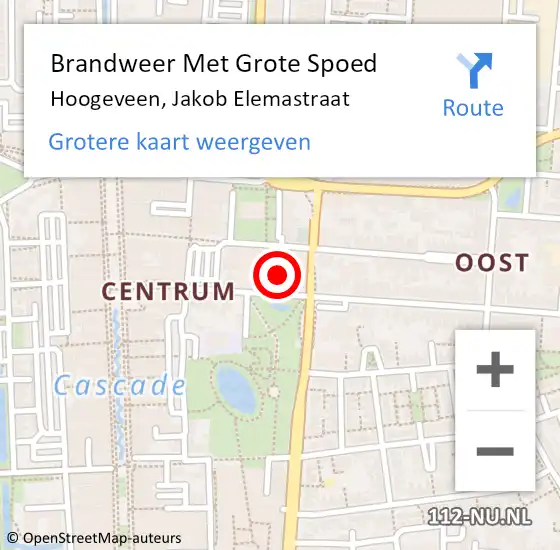 Locatie op kaart van de 112 melding: Brandweer Met Grote Spoed Naar Hoogeveen, Jakob Elemastraat op 26 juli 2015 22:52