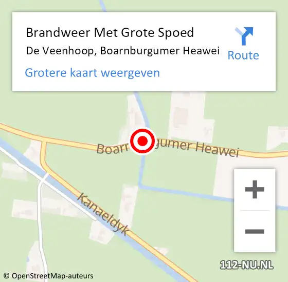 Locatie op kaart van de 112 melding: Brandweer Met Grote Spoed Naar De Veenhoop, Boarnburgumer Heawei op 27 juli 2015 00:33