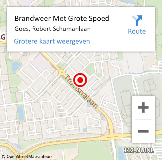 Locatie op kaart van de 112 melding: Brandweer Met Grote Spoed Naar Goes, Robert Schumanlaan op 27 juli 2015 00:37