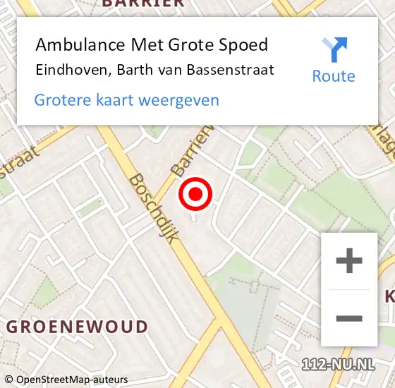 Locatie op kaart van de 112 melding: Ambulance Met Grote Spoed Naar Eindhoven, Barth van Bassenstraat op 27 juli 2015 02:10