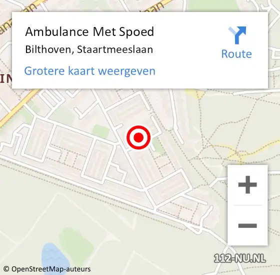 Locatie op kaart van de 112 melding: Ambulance Met Spoed Naar Bilthoven, Staartmeeslaan op 27 juli 2015 07:45