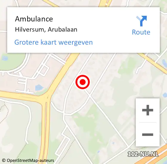 Locatie op kaart van de 112 melding: Ambulance Hilversum, Arubalaan op 27 juli 2015 08:02