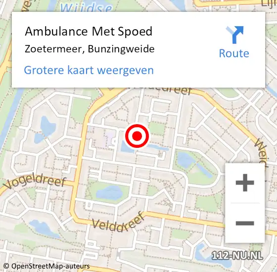 Locatie op kaart van de 112 melding: Ambulance Met Spoed Naar Zoetermeer, Bunzingweide op 27 juli 2015 09:21