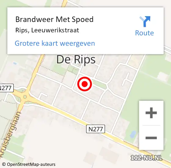 Locatie op kaart van de 112 melding: Brandweer Met Spoed Naar Rips, Leeuwerikstraat op 27 juli 2015 09:31