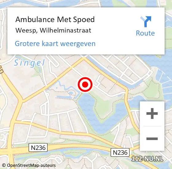 Locatie op kaart van de 112 melding: Ambulance Met Spoed Naar Weesp, Wilhelminastraat op 27 juli 2015 12:17