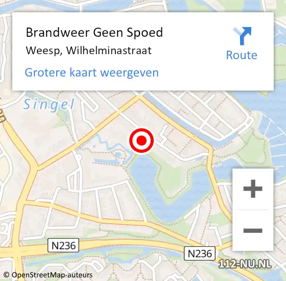 Locatie op kaart van de 112 melding: Brandweer Geen Spoed Naar Weesp, Wilhelminastraat op 27 juli 2015 12:39