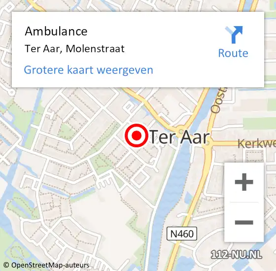 Locatie op kaart van de 112 melding: Ambulance Ter Aar, Molenstraat op 27 juli 2015 13:11