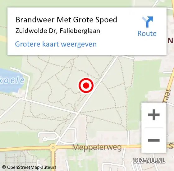 Locatie op kaart van de 112 melding: Brandweer Met Grote Spoed Naar Zuidwolde Dr, Falieberglaan op 27 juli 2015 13:17