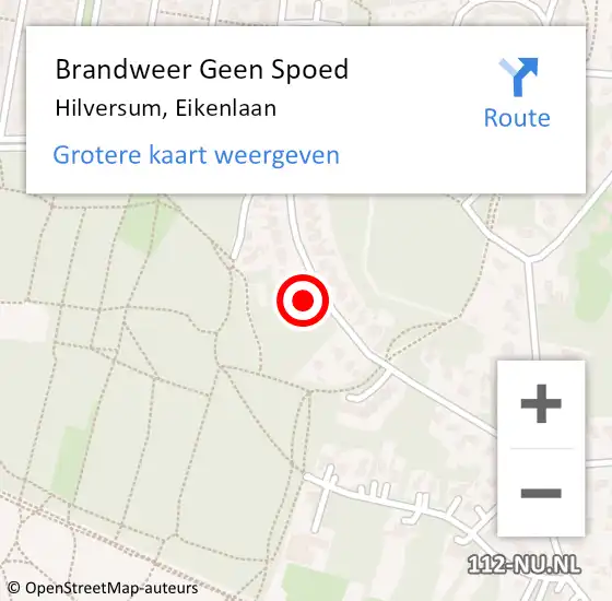 Locatie op kaart van de 112 melding: Brandweer Geen Spoed Naar Hilversum, Eikenlaan op 27 juli 2015 13:32