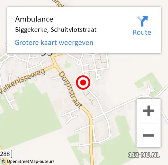 Locatie op kaart van de 112 melding: Ambulance Biggekerke, Schuitvlotstraat op 27 juli 2015 13:38