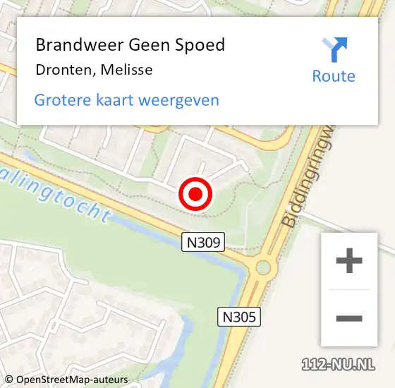 Locatie op kaart van de 112 melding: Brandweer Geen Spoed Naar Dronten, Melisse op 27 juli 2015 13:47