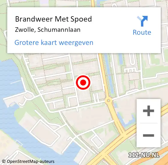 Locatie op kaart van de 112 melding: Brandweer Met Spoed Naar Zwolle, Schumannlaan op 27 juli 2015 14:17