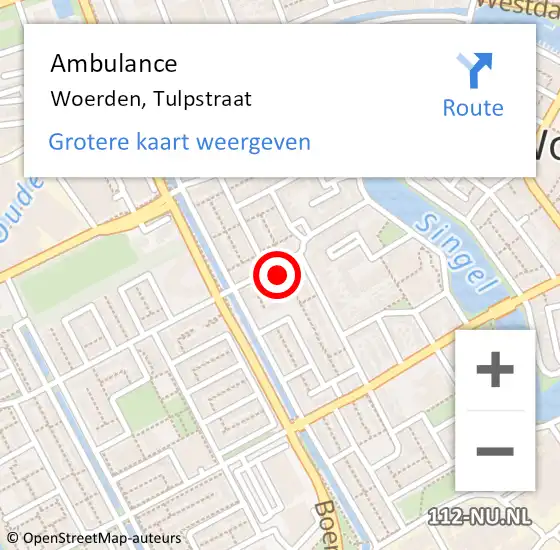 Locatie op kaart van de 112 melding: Ambulance Woerden, Tulpstraat op 27 juli 2015 15:08