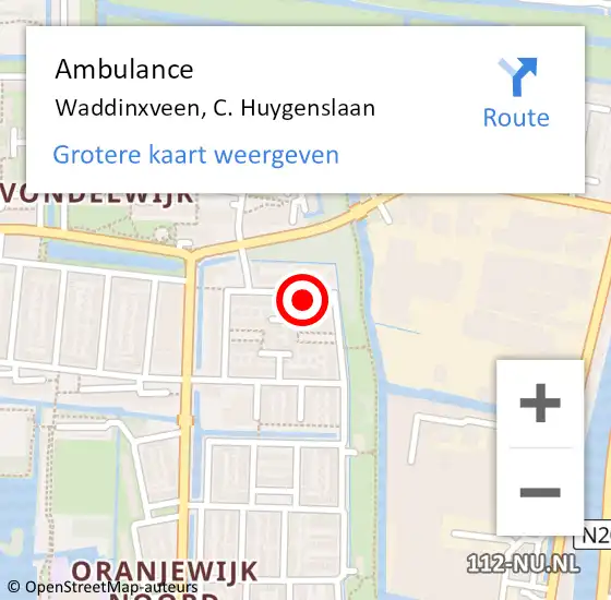 Locatie op kaart van de 112 melding: Ambulance Waddinxveen, C. Huygenslaan op 27 juli 2015 15:34