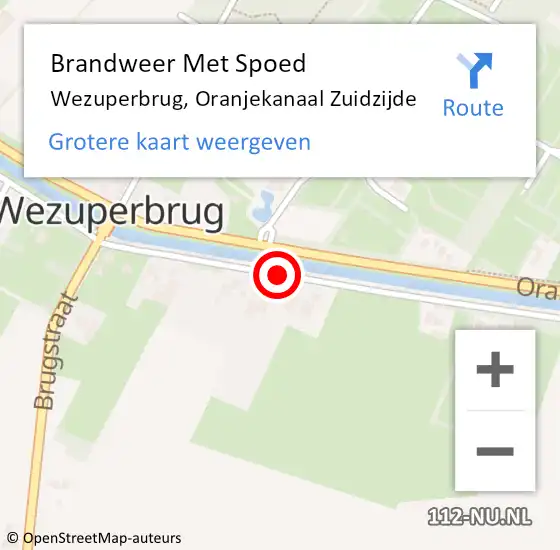 Locatie op kaart van de 112 melding: Brandweer Met Spoed Naar Wezuperbrug, Oranjekanaal Zuidzijde op 27 juli 2015 16:37