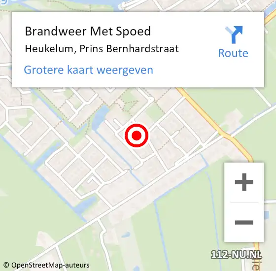 Locatie op kaart van de 112 melding: Brandweer Met Spoed Naar Heukelum, Prins Bernhardstraat op 27 juli 2015 16:37