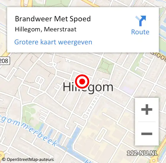 Locatie op kaart van de 112 melding: Brandweer Met Spoed Naar Hillegom, Meerstraat op 27 juli 2015 16:41