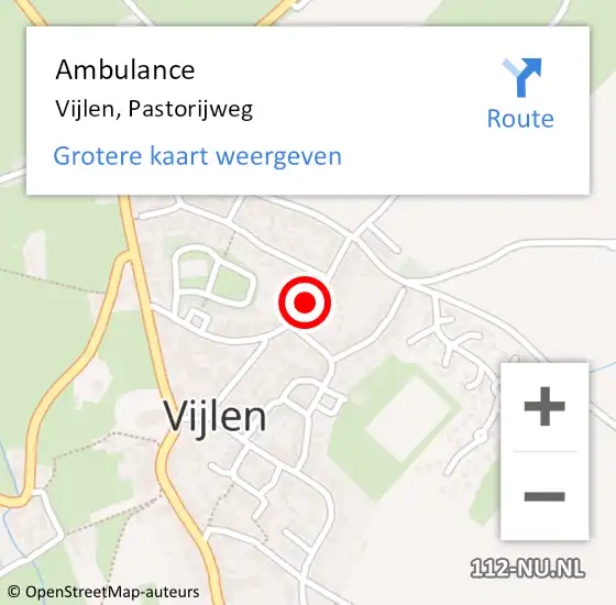 Locatie op kaart van de 112 melding: Ambulance Vijlen, Pastorijweg op 15 november 2013 13:43