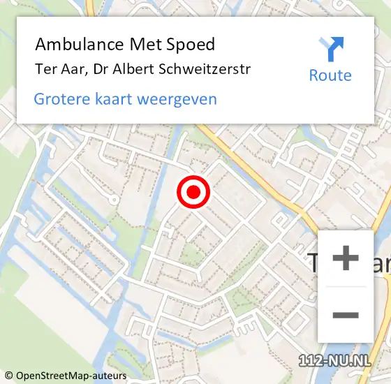 Locatie op kaart van de 112 melding: Ambulance Met Spoed Naar Ter Aar, Dr Albert Schweitzerstr op 27 juli 2015 17:42