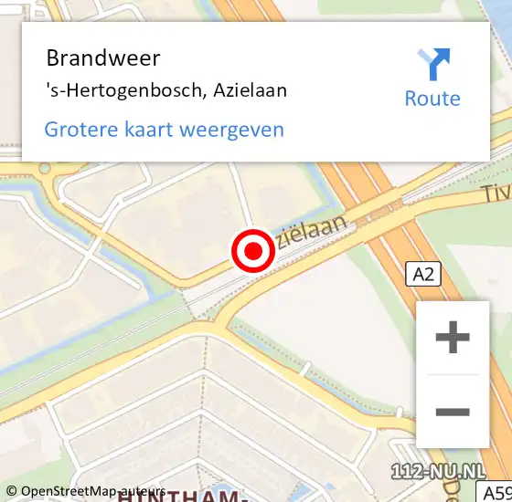 Locatie op kaart van de 112 melding: Brandweer 's-Hertogenbosch, Azielaan op 27 juli 2015 18:19