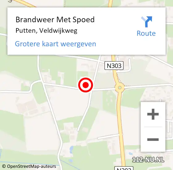 Locatie op kaart van de 112 melding: Brandweer Met Spoed Naar Putten, Veldwijkweg op 27 juli 2015 18:44