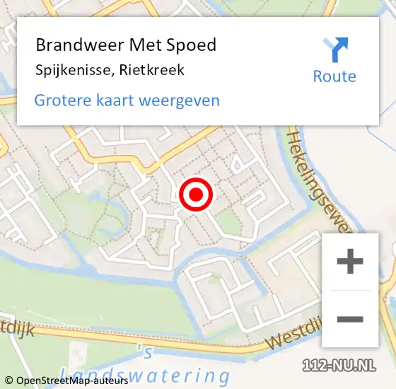 Locatie op kaart van de 112 melding: Brandweer Met Spoed Naar Spijkenisse, Rietkreek op 27 juli 2015 18:45