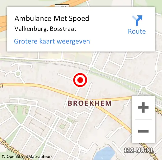 Locatie op kaart van de 112 melding: Ambulance Met Spoed Naar Valkenburg, Bosstraat op 27 juli 2015 18:46