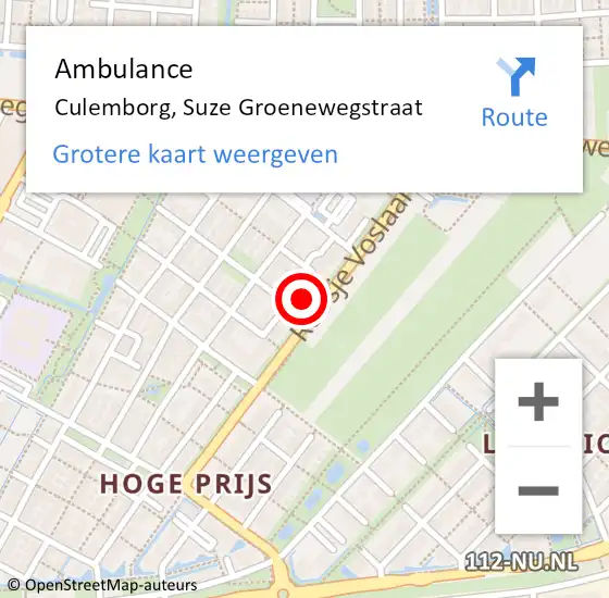 Locatie op kaart van de 112 melding: Ambulance Culemborg, Suze Groenewegstraat op 27 juli 2015 21:18