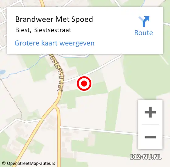 Locatie op kaart van de 112 melding: Brandweer Met Spoed Naar Biest, Biestsestraat op 27 juli 2015 21:51