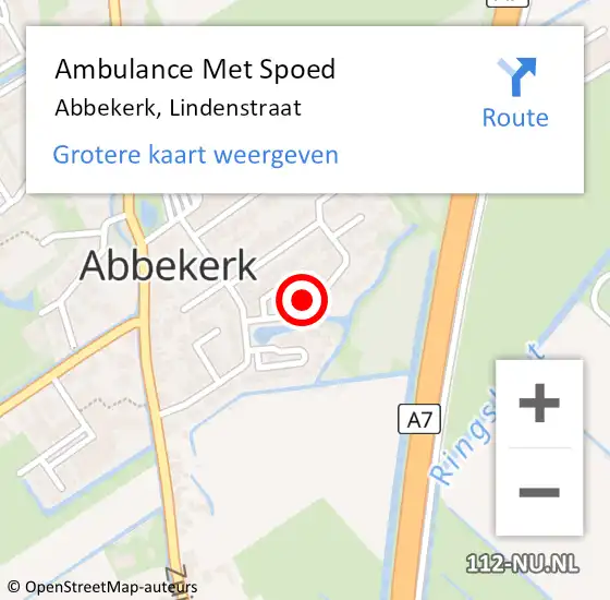 Locatie op kaart van de 112 melding: Ambulance Met Spoed Naar Abbekerk, Lindenstraat op 28 juli 2015 00:37