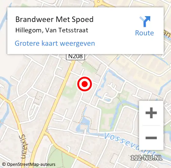 Locatie op kaart van de 112 melding: Brandweer Met Spoed Naar Hillegom, Van Tetsstraat op 28 juli 2015 01:19