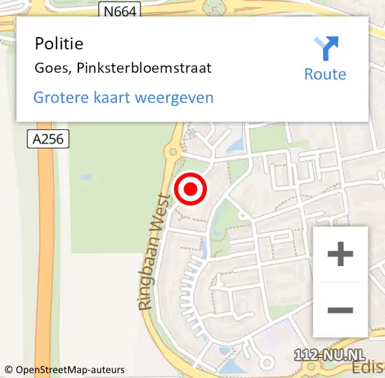 Locatie op kaart van de 112 melding: Politie Goes, Pinksterbloemstraat op 28 juli 2015 02:06