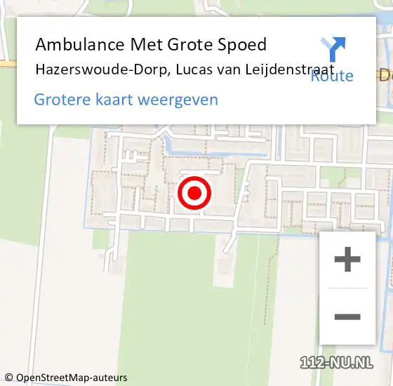 Locatie op kaart van de 112 melding: Ambulance Met Grote Spoed Naar Hazerswoude-Dorp, Lucas van Leijdenstraat op 28 juli 2015 04:14